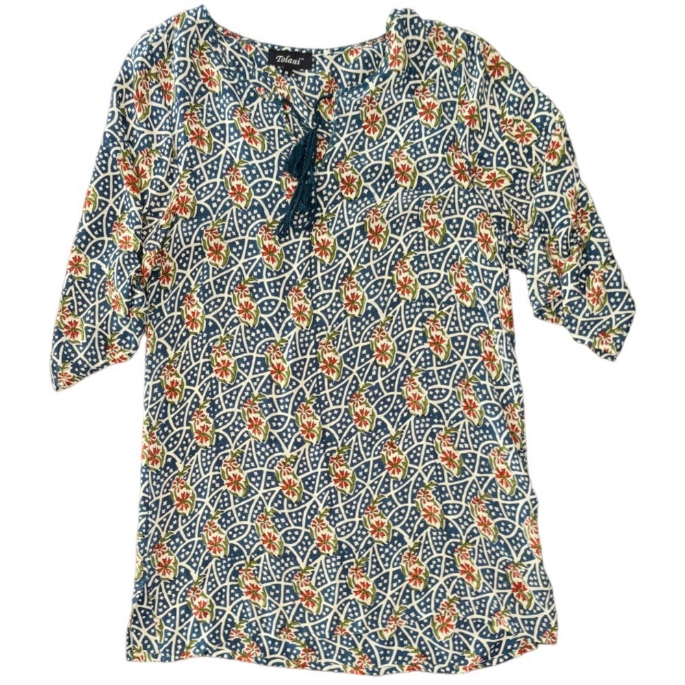 Tolani Blue & Red Silk Tunic Dress